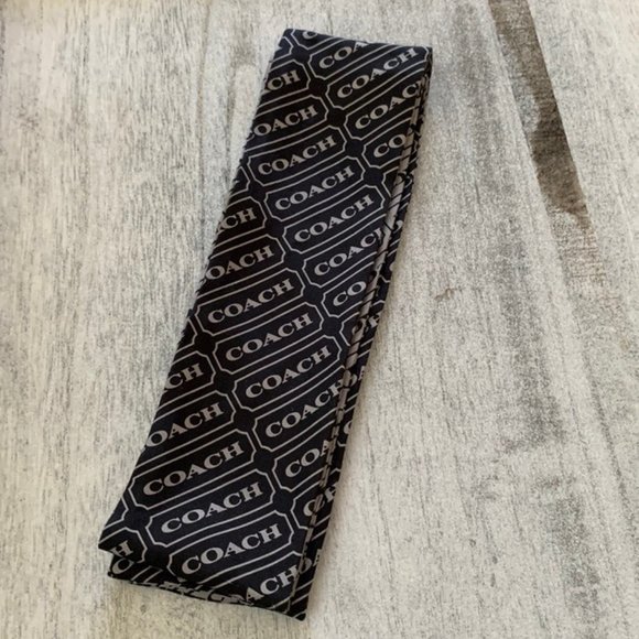 Coach lozenge logo print Twilly ponytail / bag scarf in Grey and Black - Picture 4 of 6